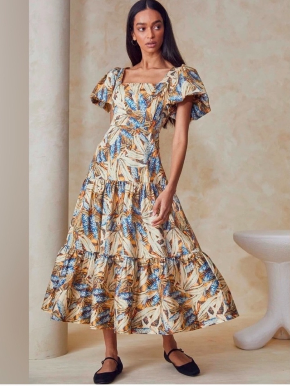 HUNTER BELL cassidy dress in Brown blue harvest Puff Sleeve Sz 4